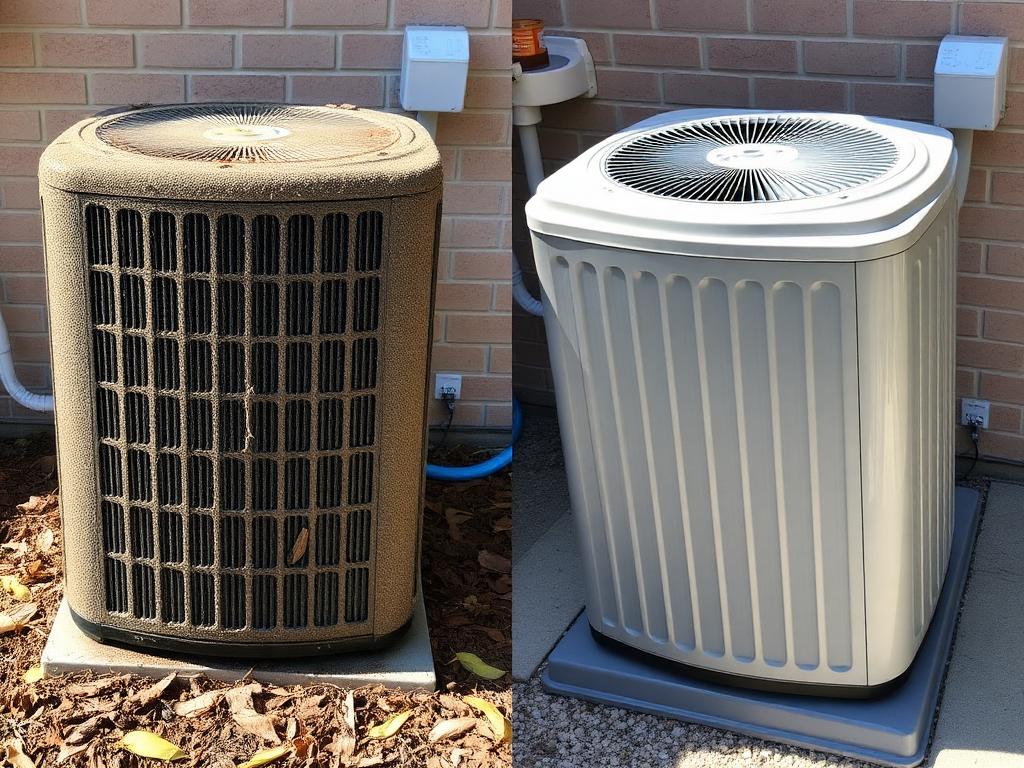 Perbandingan unit outdoor AC sebelum kotor dan sesudah dicuci bersih